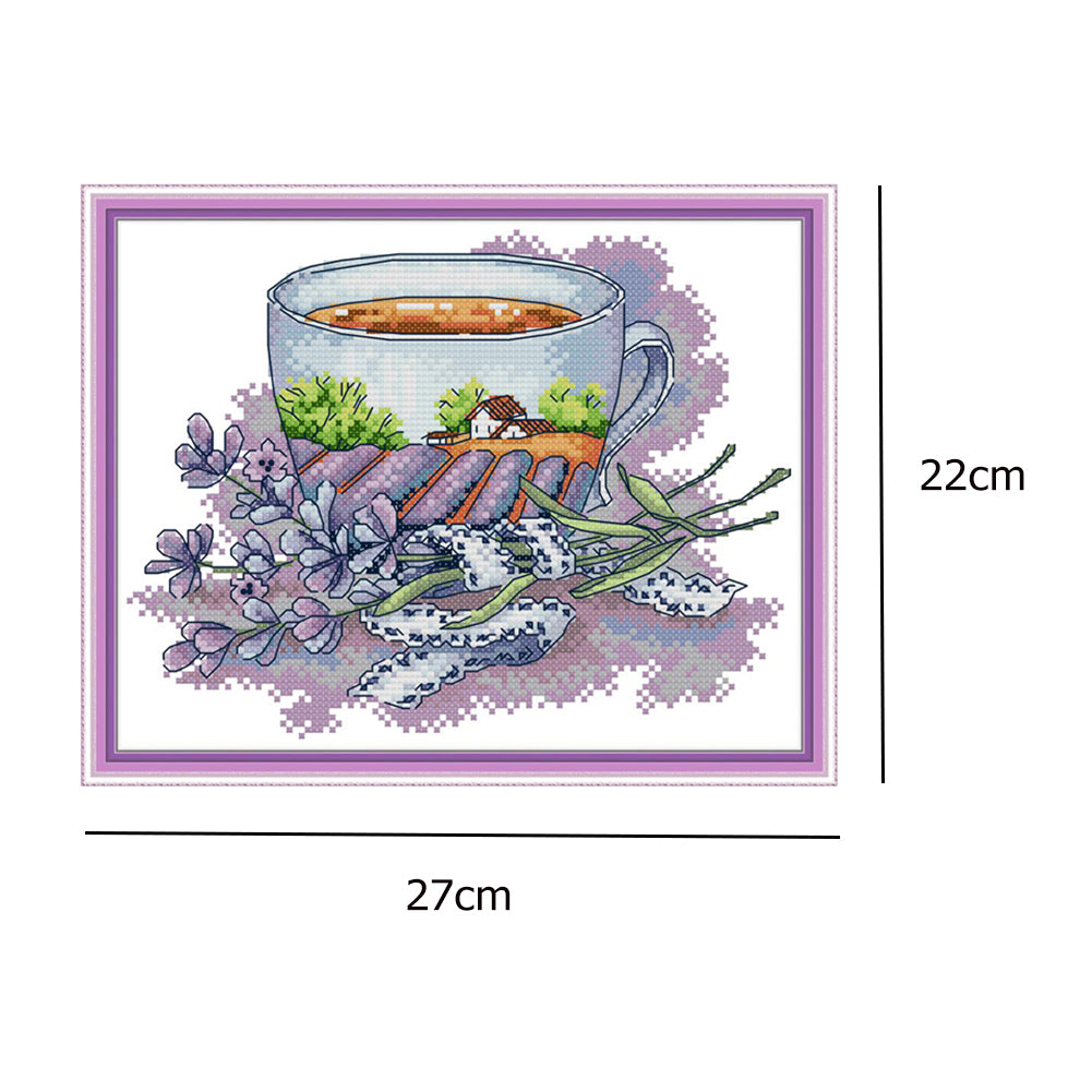 French Teacup - 14CT Stamped Cross Stitch 27*22CM