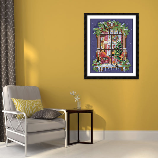Christmas Window - 14CT Stamped Cross Stitch 35*44CM