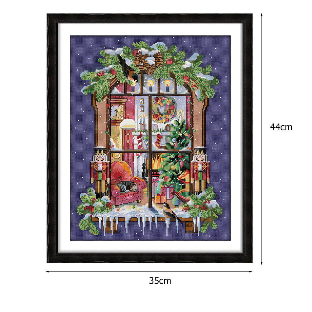 Christmas Window - 14CT Stamped Cross Stitch 35*44CM