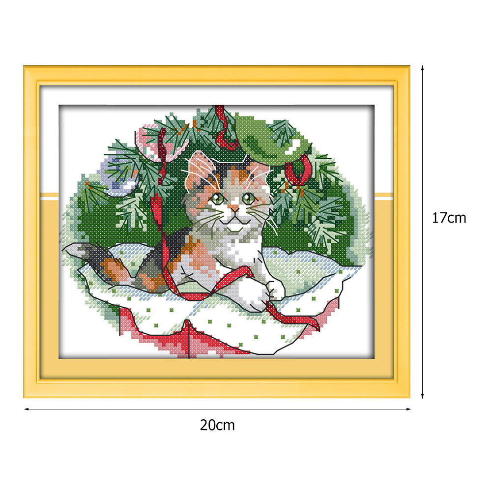 Christmas Cat - 14CT Stamped Cross Stitch 20*17CM