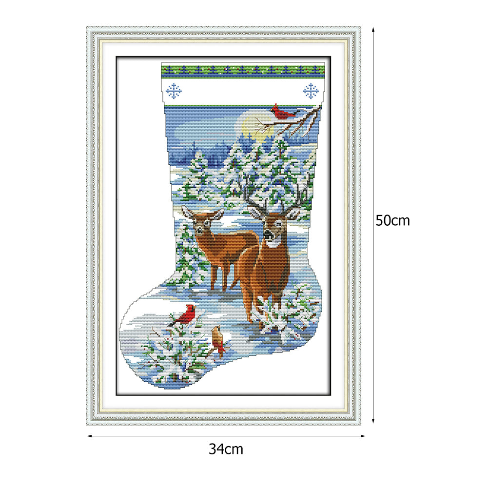 Elk Xmas Socks - 14CT Stamped Cross Stitch 34*50CM