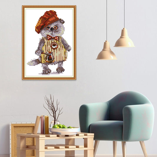 Cat Coffee - 14CT Stamped Cross Stitch 15*19CM