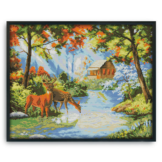 River Deer - 14CT Stamped Cross Stitch 55*46CM