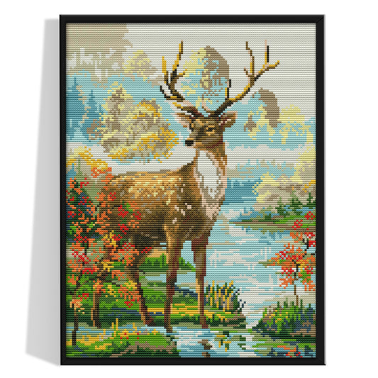 Male Deer - 14CT Stamped Cross Stitch 29*36CM