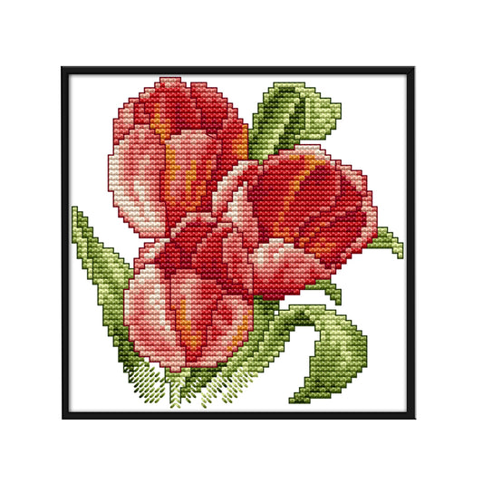 Red Flower - 14CT Stamped Cross Stitch 17*17CM