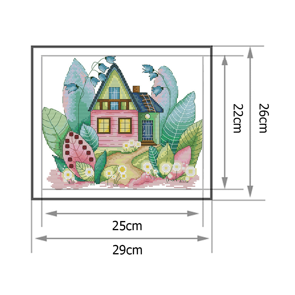 Spring Magic House - 14CT Stamped Cross Stitch 29*26CM