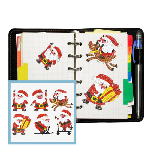 6pcs Adhesive Stickers DIY Round Christmas Santa Claus Diamond Painting Kit