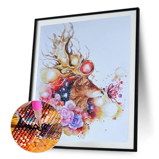Flowers And Elk 30*40CM(Canvas) Full Round Drill Diamond Painting