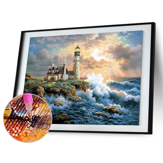 Beach Lighthouse - Full Round Drill Diamond Painting 60*50CM