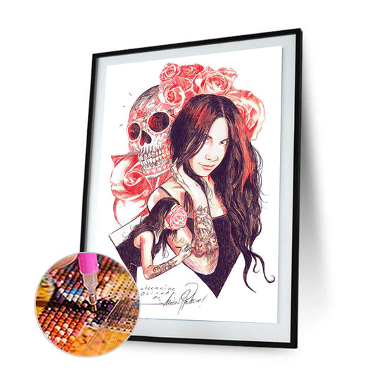 Girl Skull - Full Round Drill Diamond Painting 30*40CM