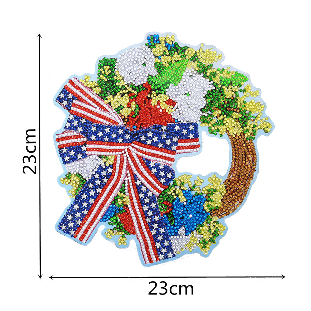 5D DIY Spot Drill Diamond Independence Day Art Wreath Kit Craft Home Decor