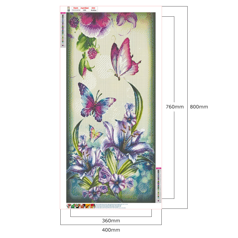 Butterfly Flower - Full Round Drill Diamond Painting 40*80CM