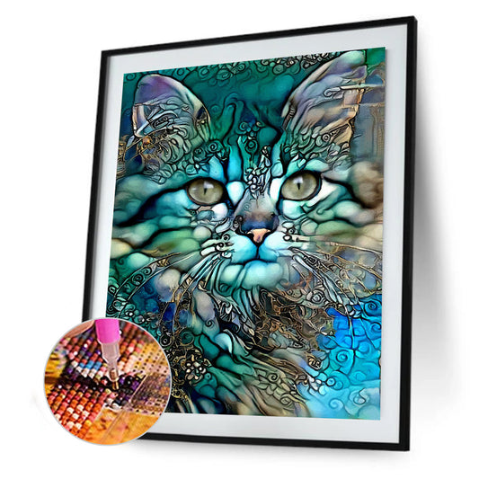 Blue Cat - Full Round Drill Diamond Painting 30*40cm