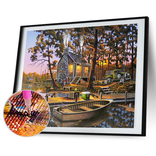 Lake Landscape - Full Round Drill Diamond Painting 40*30CM