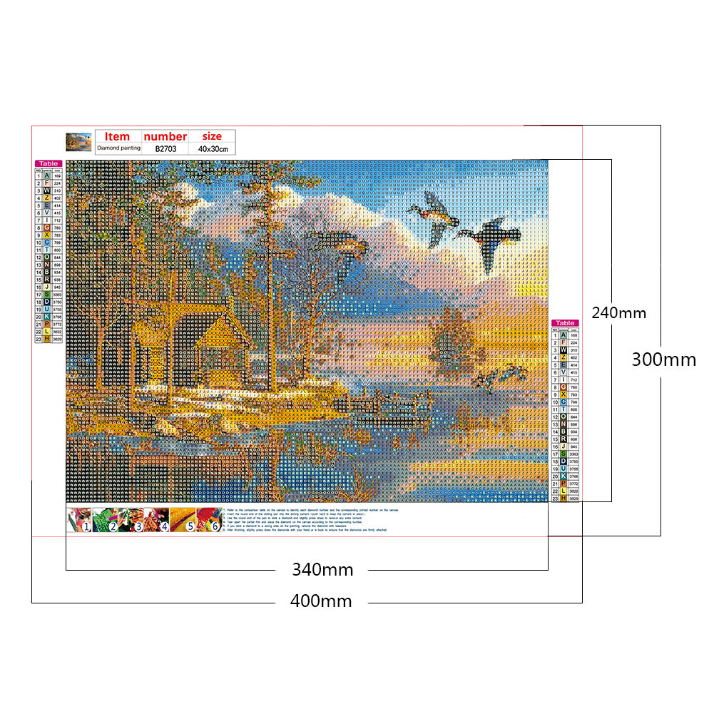 Lake Landscape - Full Round Drill Diamond Painting 40*30CM