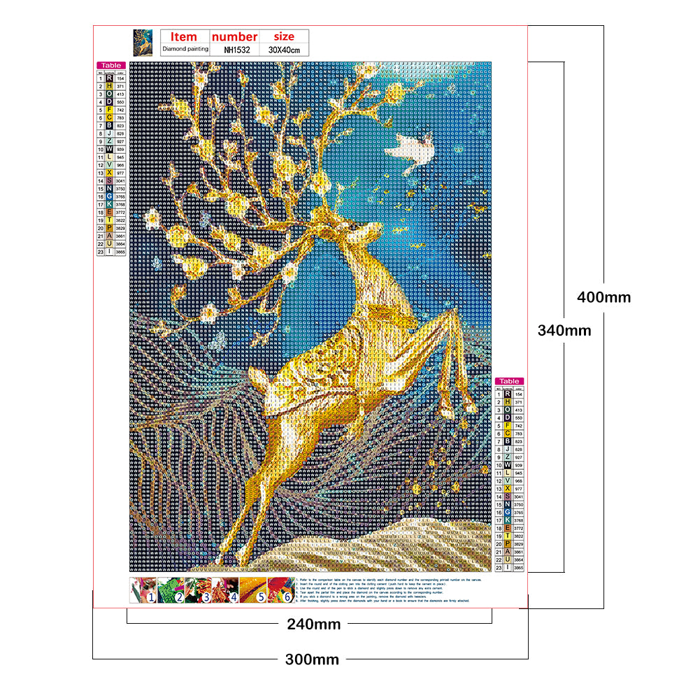 Golden Deer - Full Round Drill Diamond Painting 30*40CM