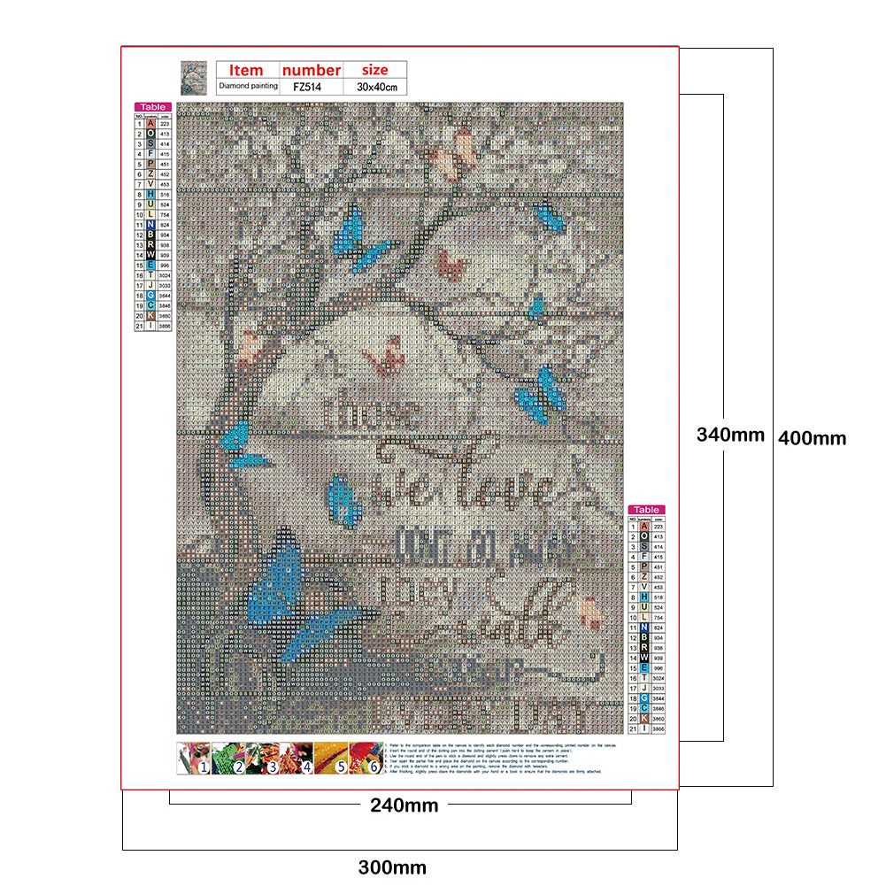 Butterfly Calligraphy And Painting - Full Square Drill Diamond Painting 30*40CM