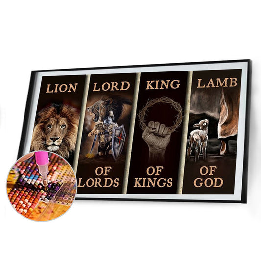 Lion Wood Painting - Full Round Drill Diamond Painting 60*40CM