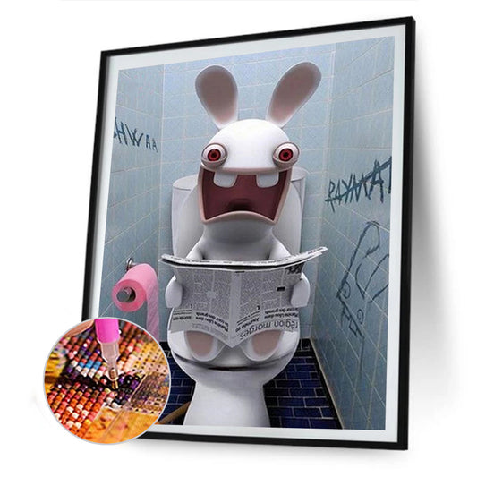 Rabbit Squatting On Toilet 30*40CM(Canvas) Full Round Drill Diamond Painting