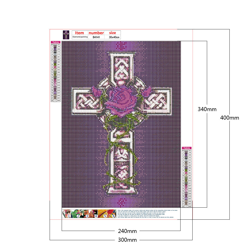 Cross Purple Flowers - Full Round Drill Diamond Painting 30*40CM