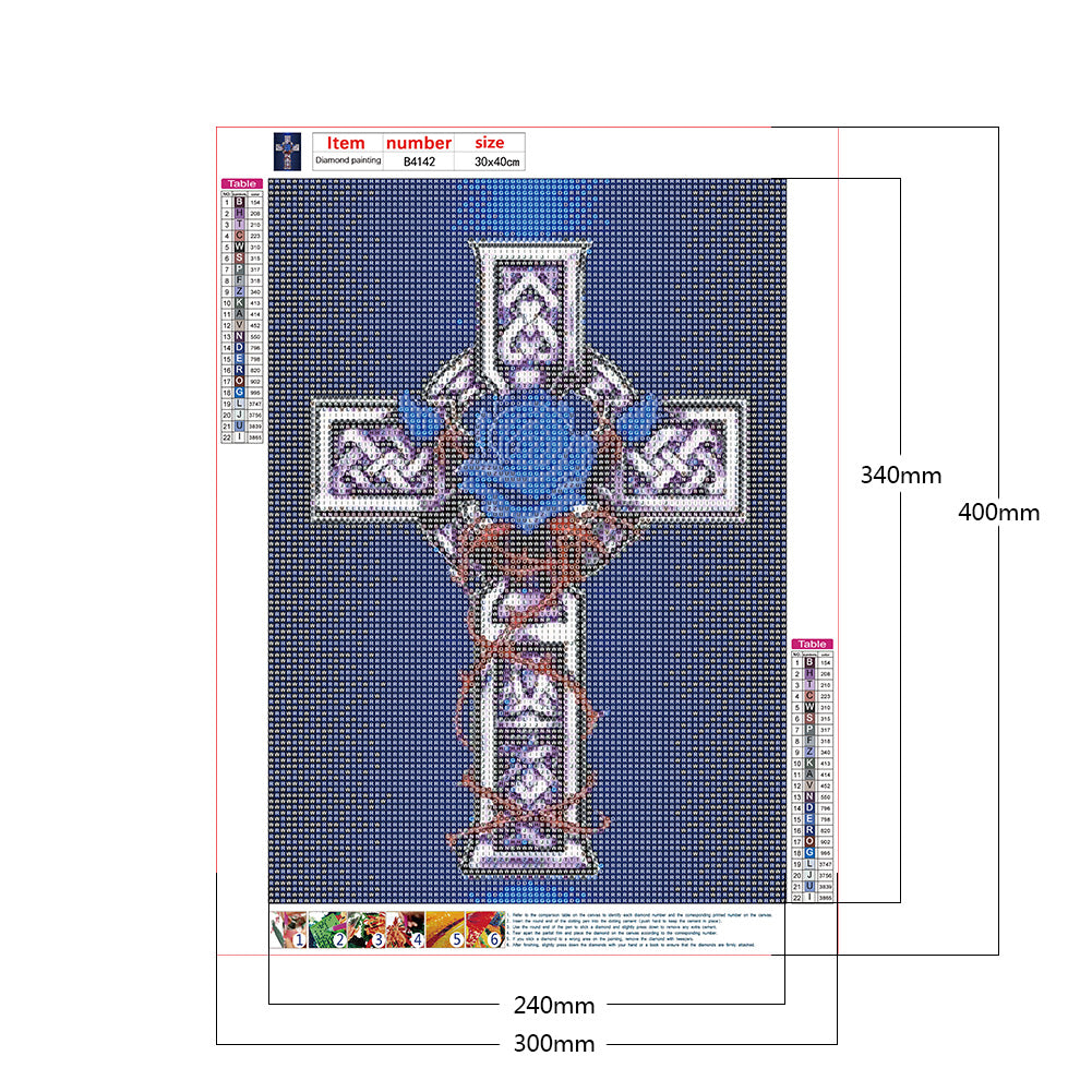 Cross Blue Flowers - Full Round Drill Diamond Painting 30*40CM