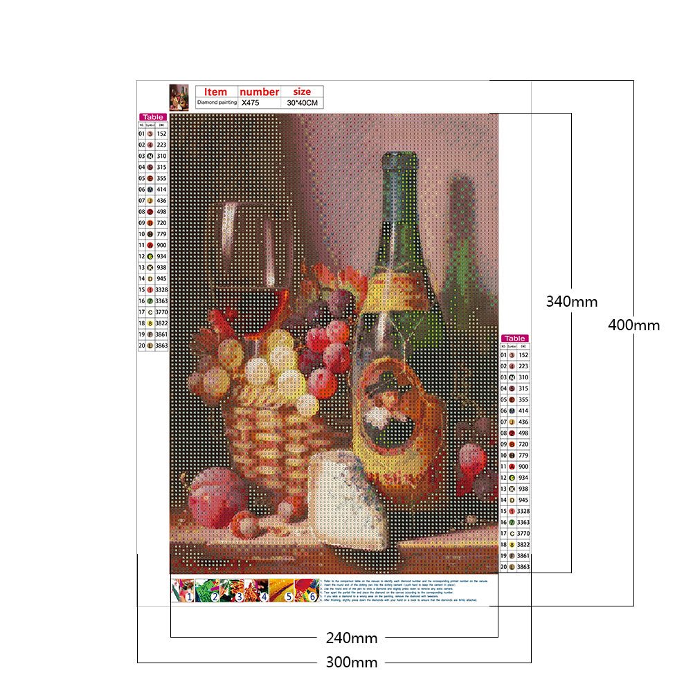 Classical Red Wine Bottle - Full Round Drill Diamond Painting 30*40CM