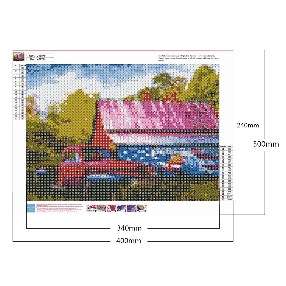 Flag House Car - Full Round Drill Diamond Painting 40*30CM