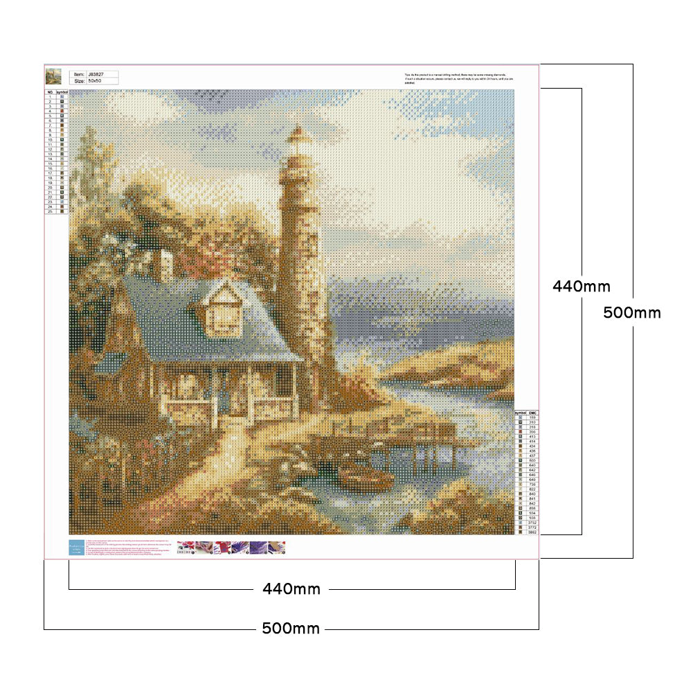 Lighthouse House - Full Round Drill Diamond Painting 50*50CM