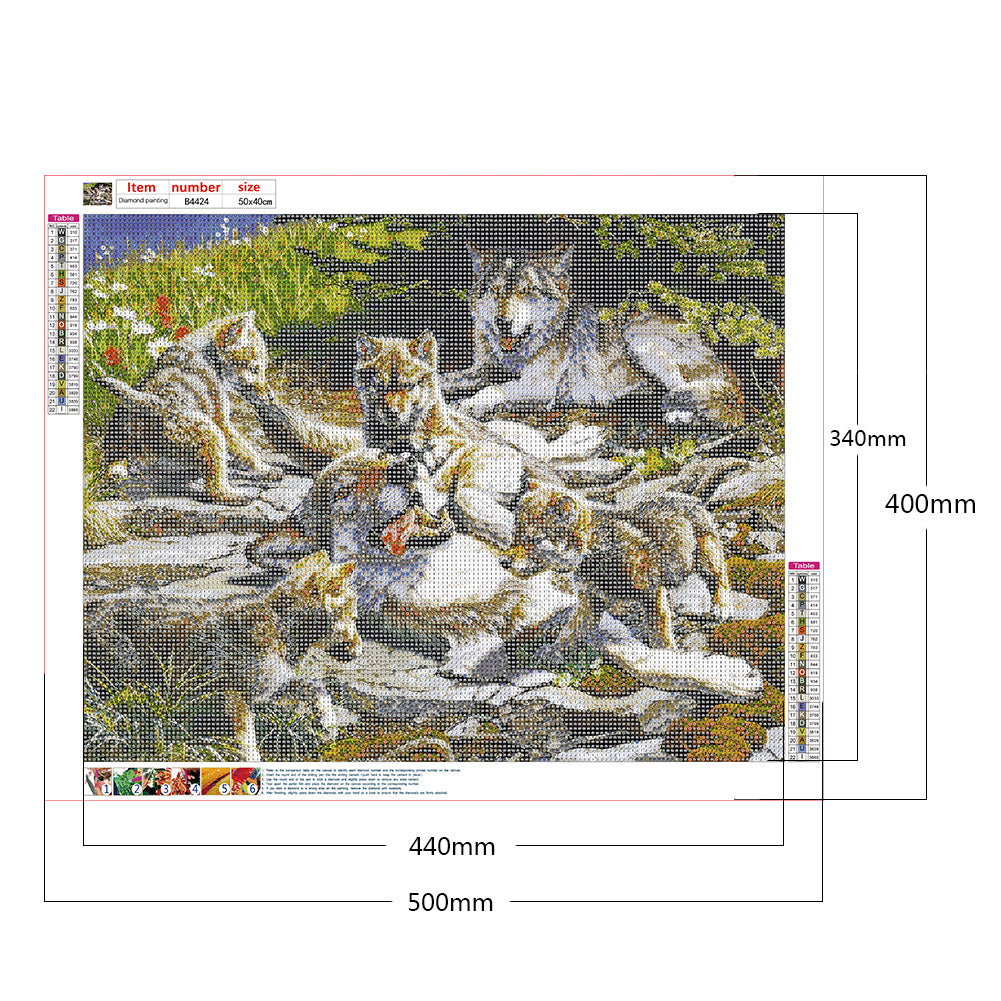Wolf Family - Full Round Drill Diamond Painting 50*40CM