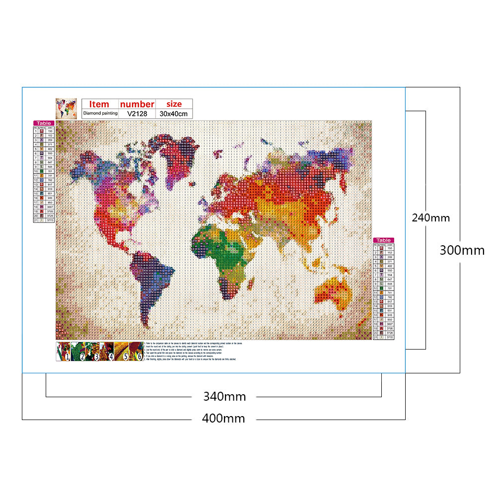 World Map - Full Round Drill Diamond Painting 40*30CM