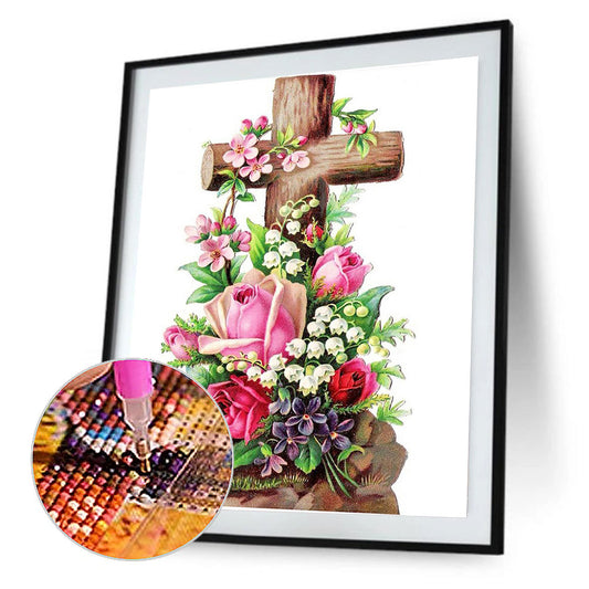 Flower Cross - Full Round Drill Diamond Painting 30*40CM