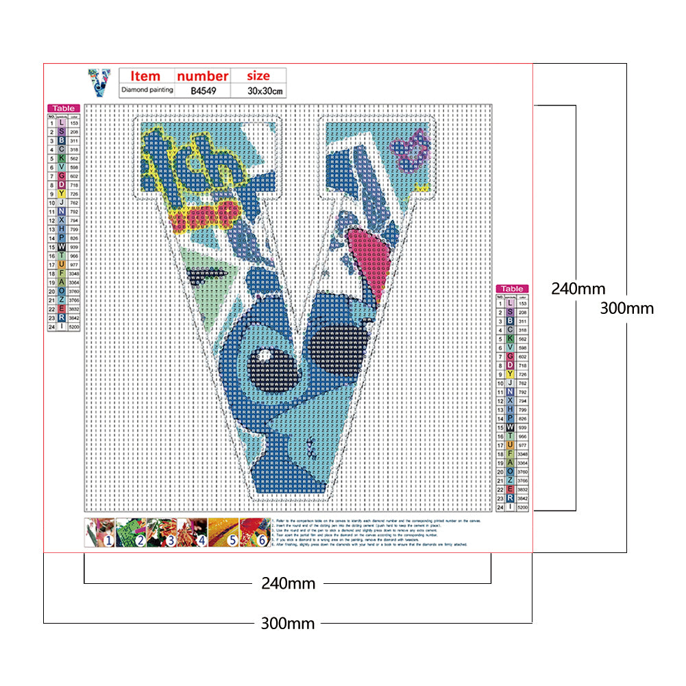 Stitch Alphabet - Full Round Drill Diamond Painting 30*30CM