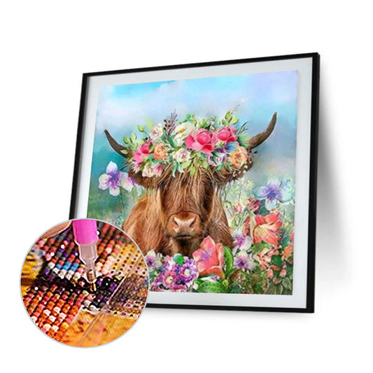 Cow Among Flowers - Full Round Drill Diamond Painting 30*30CM