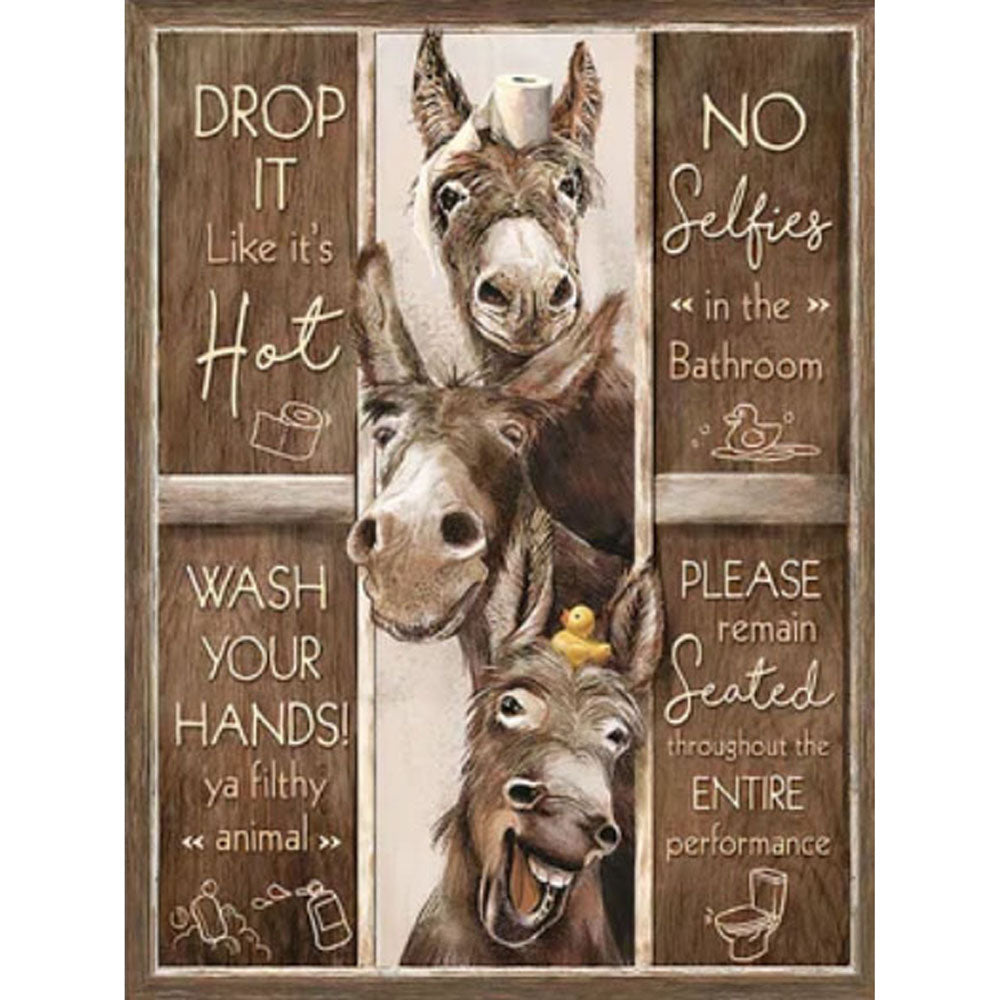 English Calligraphy And Painting Of Three Donkeys - Full Round Drill Diamond Painting 45*60CM