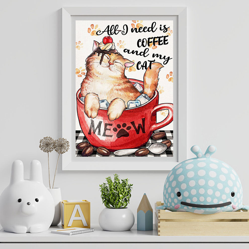Alphabet Coffee Cat - Full Round Drill Diamond Painting 40*50CM