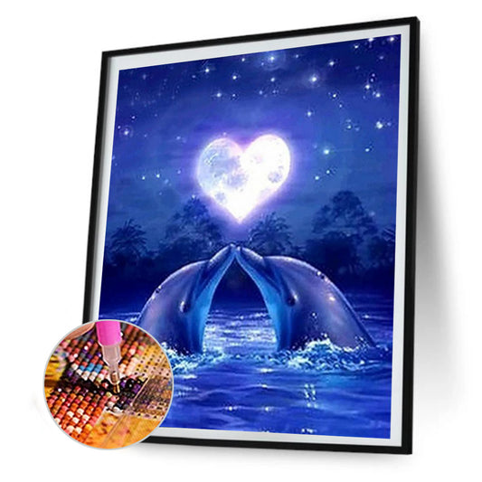 Dolphin Kiss Under The Moonlight Of Love - Full Round Drill Diamond Painting 40*50CM