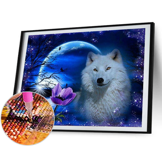 Arctic Wolf Under The Moon - Full Round Drill Diamond Painting 50*40CM
