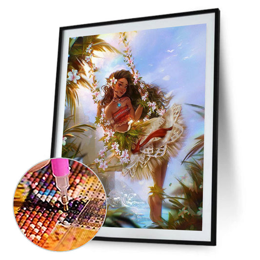 Girl On Swing - Full Round Drill Diamond Painting 40*60CM