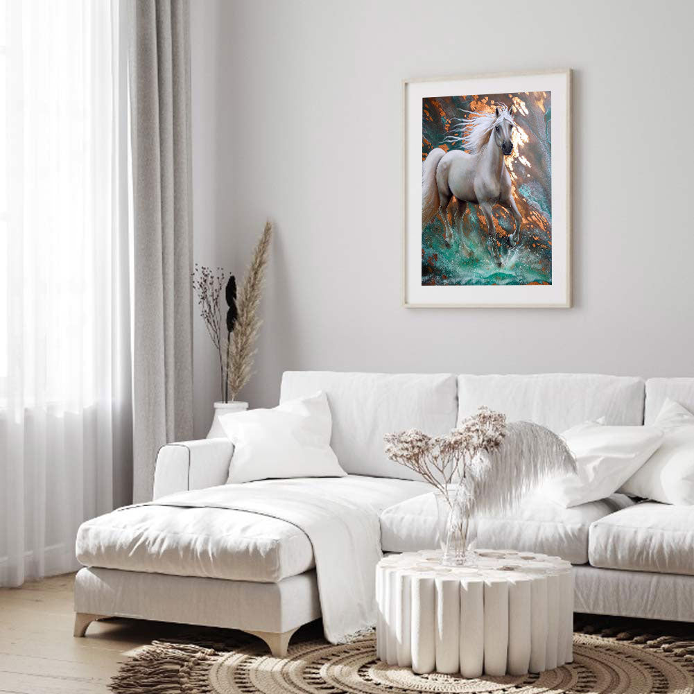 Running White Horse 50*60CM(Canvas) Full Round Drill Diamond Painting