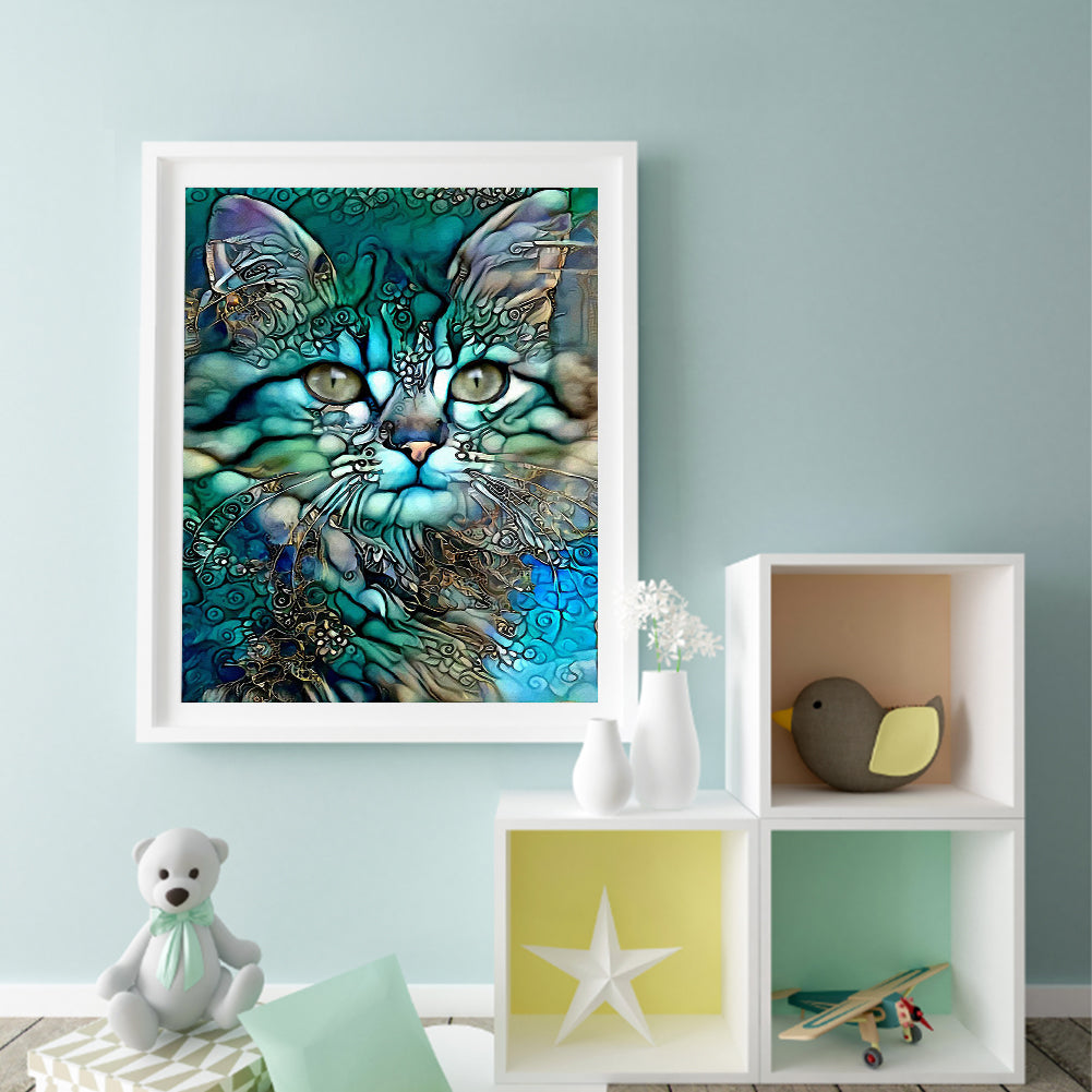 Metallic Stained Glass Cat - Full Round Drill Diamond Painting 40*50CM
