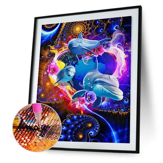 Flower Dolphin - Full Round Drill Diamond Painting 50*60CM