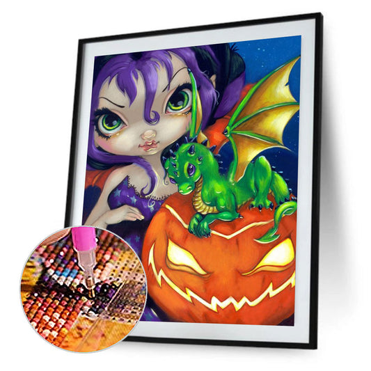 Halloween Pumpkin Girl - Full Round Drill Diamond Painting 30*40CM