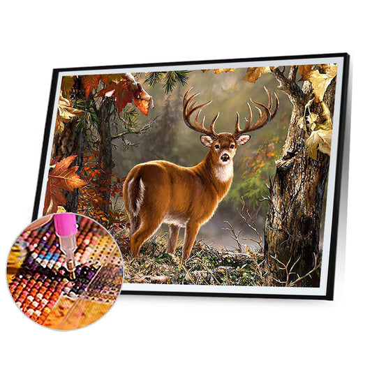 Deer In Forest 60*50CM(Canvas) Full Round Drill Diamond Painting