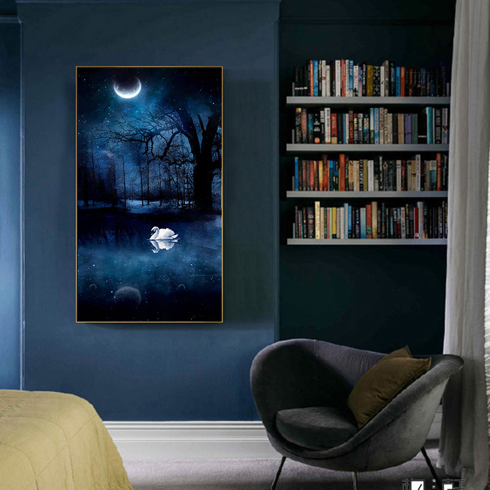 Swan Lake Under The Moon 30*50CM(Canvas) Full Round Drill Diamond Painting