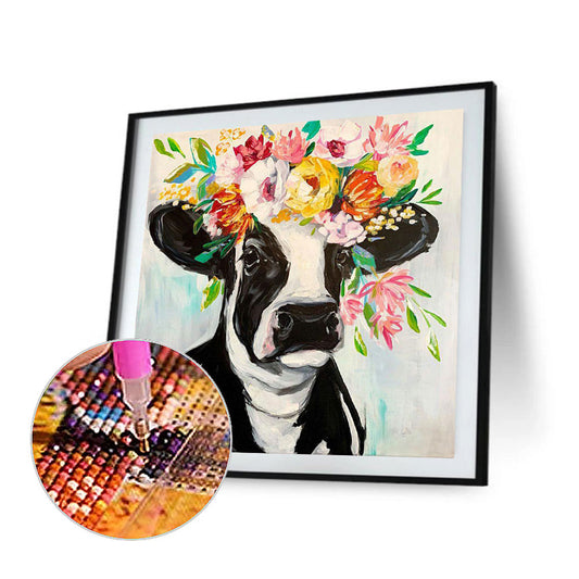 Cow With Flower - Full Round Drill Diamond Painting 50*50CM