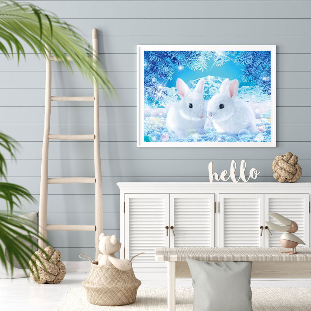 Two Little White Rabbits 40*30CM(Canvas) Full Square Drill Diamond Painting