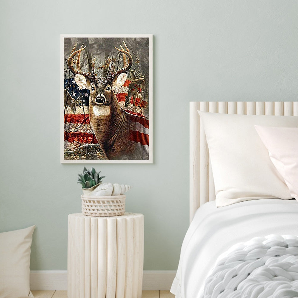 Elk In Front Of The Flag - Full Square Drill Diamond Painting 40*50CM