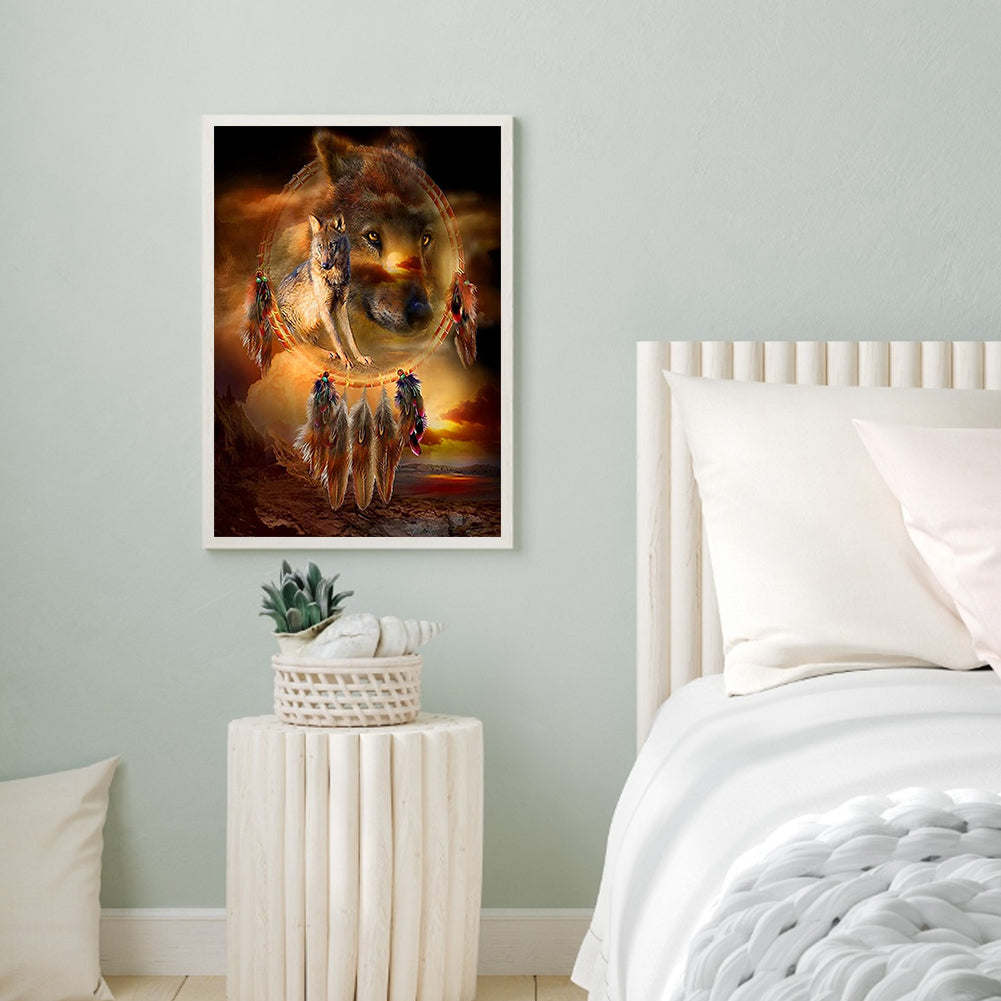 Dream Catcher Wolf - Full Round Drill Diamond Painting 30*40CM