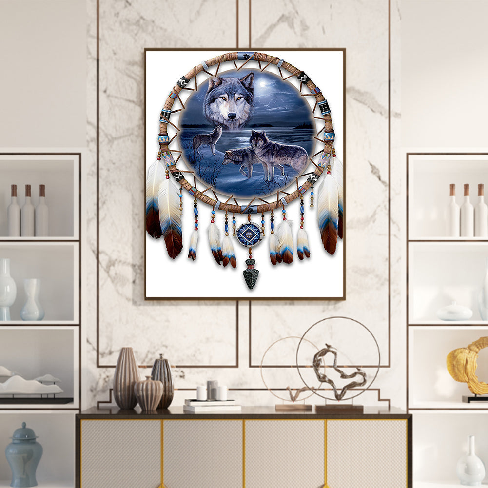 The Wolf And The Dream Catcher - Full Square Drill Diamond Painting 40*50CM