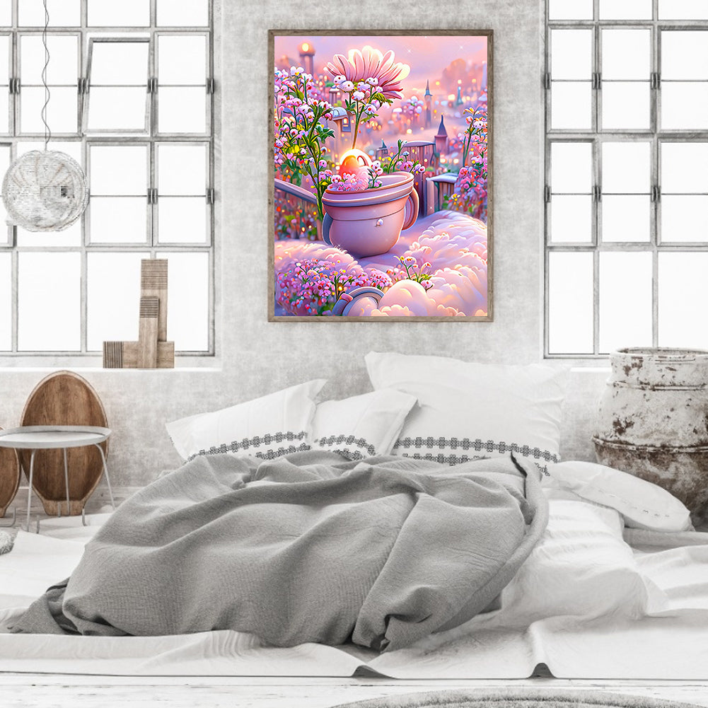 Pink Flower Manor - Full Round Drill Diamond Painting 40*50CM